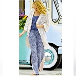 Matilda Jane Jumpsuit Let's Go Together Open Road Blue Print Side Pockets Size S